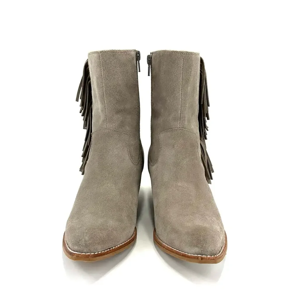 Jeffrey Campbell Hastings Gray Cowboy Ankle Boot Sz 9.5 Suede Fringes Rodeo New